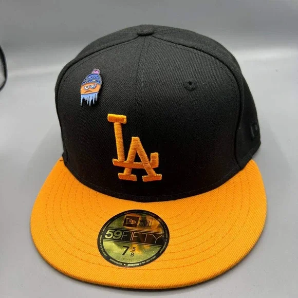Los Angeles LA‎ Dodgers Hat Men 7 5/8 Frozen Orange 59Fifty New Era Fitted Cap
